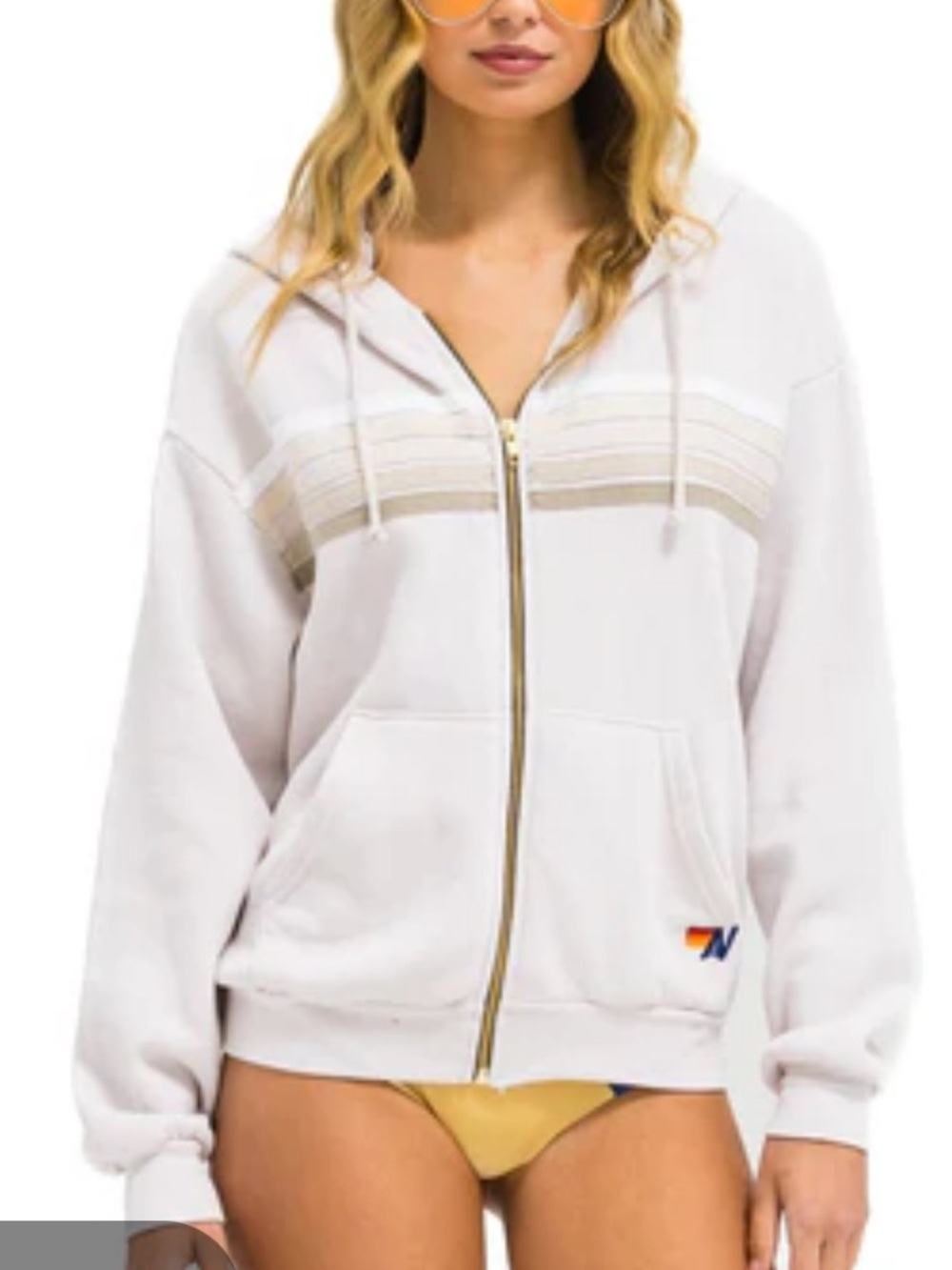 ❤️… Aviator Nation White Zip Hoodie with Beige Stripes $195